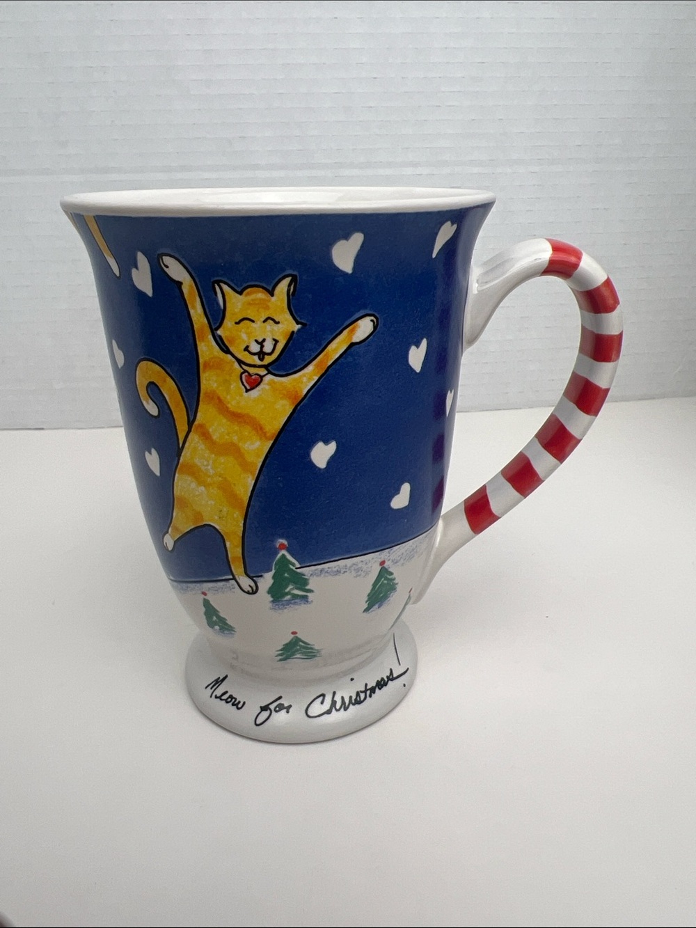 Vintage Pfaltzgraff Meow For Christmas Cat Mug 16oz Holiday Festive READ DESC